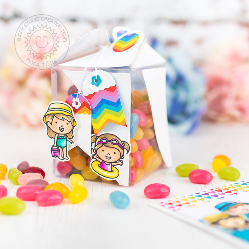 Sunny Studio Stamps Rainbow Summer Girls Clear Treat Box (using Wrap Around Gift Box Dies)
