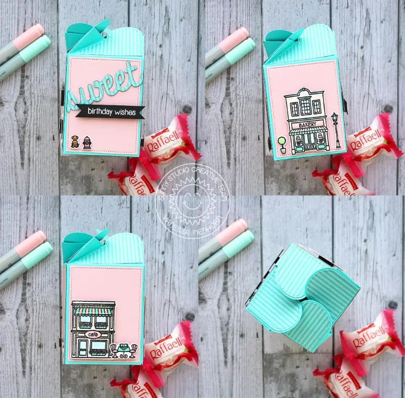 Sunny Studio Sweet Treats City Shops Pink & Aqua Gift Box (using City Streets Stamp Set)