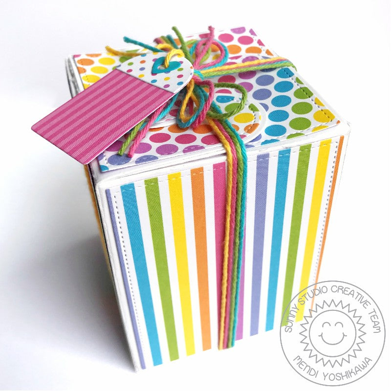 Sunny Studio Stamps Rainbow Polka-dot and Stripes Birthday Gift Box (using Wrap Around Box Dies)