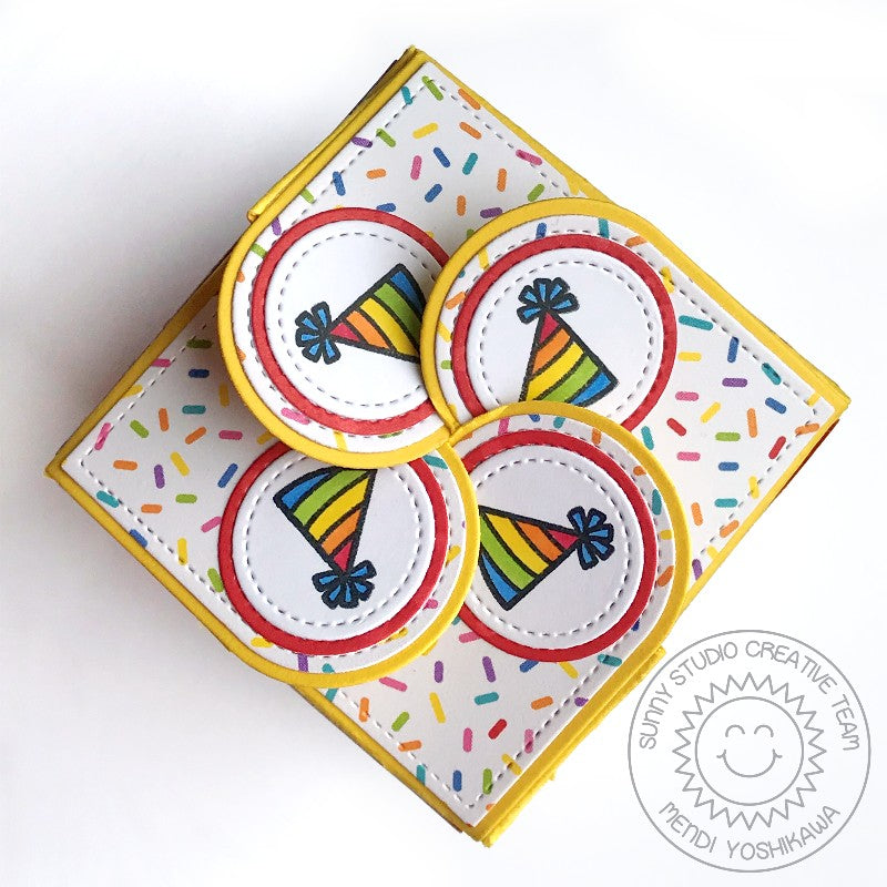 Sunny Studio Stamps Petal Closure Birthday Gift Box using Wrap Around Box Dies