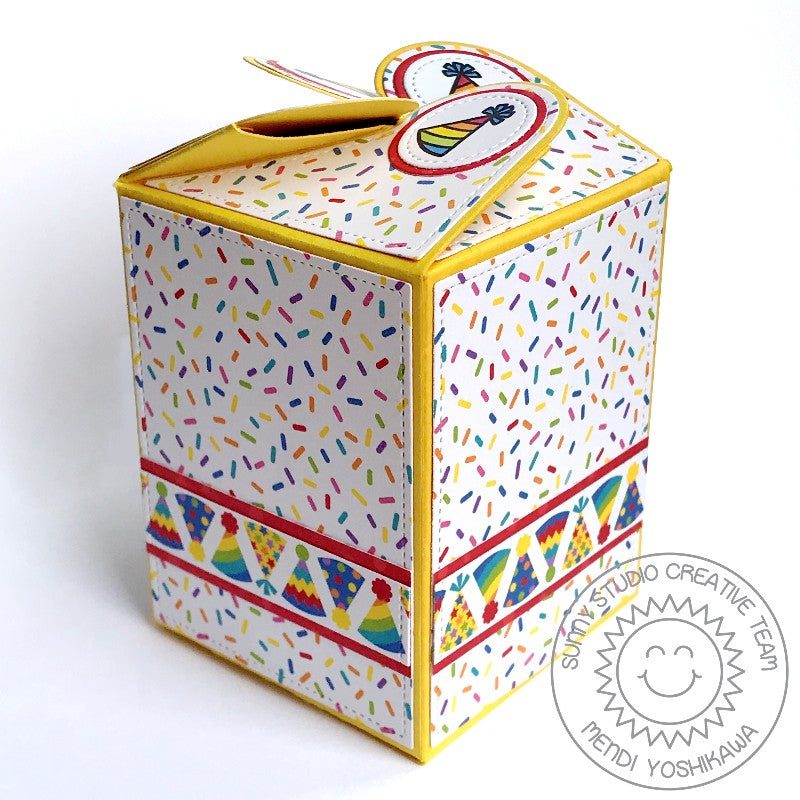 Sunny Studio Stamps Sprinkles and Party Hats Birthday Gift Box (using Surprise Party 6x6 Paper Pack)