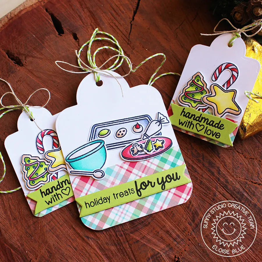 Sunny Studio Star Christmas Cookies & Candy Canes Baking Themed Holiday Gift Tags (using Mug Hugs 4x6 Clear Stamps)