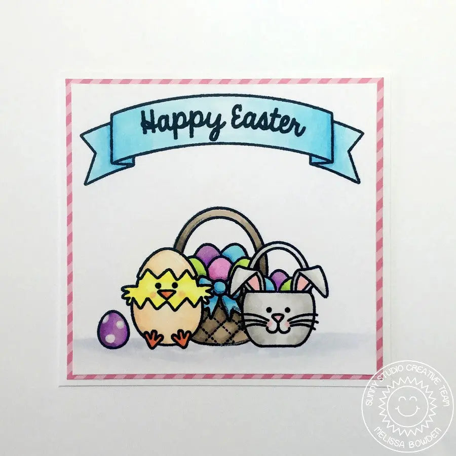 Sunny Studio Stamps A Good Egg Chick with Easter Basket Card